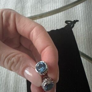 Coach Silver Earrings with Blue Gemstone